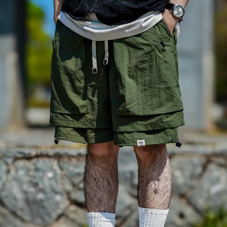 假兩件戶外機能工裝短褲男夏季薄款冰絲速乾美式五分褲男