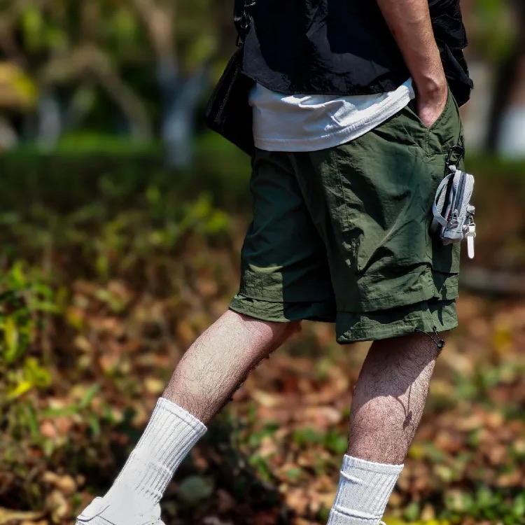 假兩件戶外機能工裝短褲男夏季薄款冰絲速乾美式五分褲男