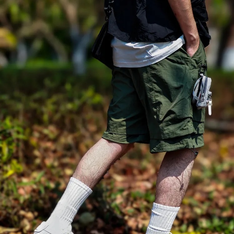 假兩件戶外機能工裝短褲男夏季薄款冰絲速乾美式五分褲男