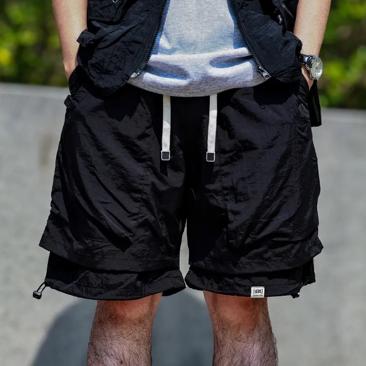 假兩件戶外機能工裝短褲男夏季薄款冰絲速乾美式五分褲男