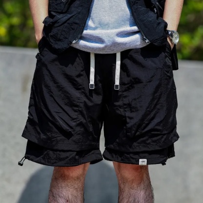 假兩件戶外機能工裝短褲男夏季薄款冰絲速乾美式五分褲男
