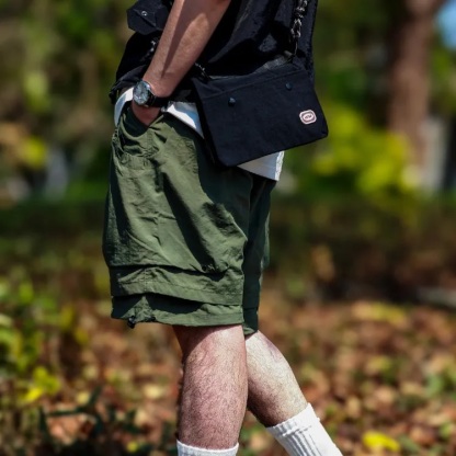 假兩件戶外機能工裝短褲男夏季薄款冰絲速乾美式五分褲男