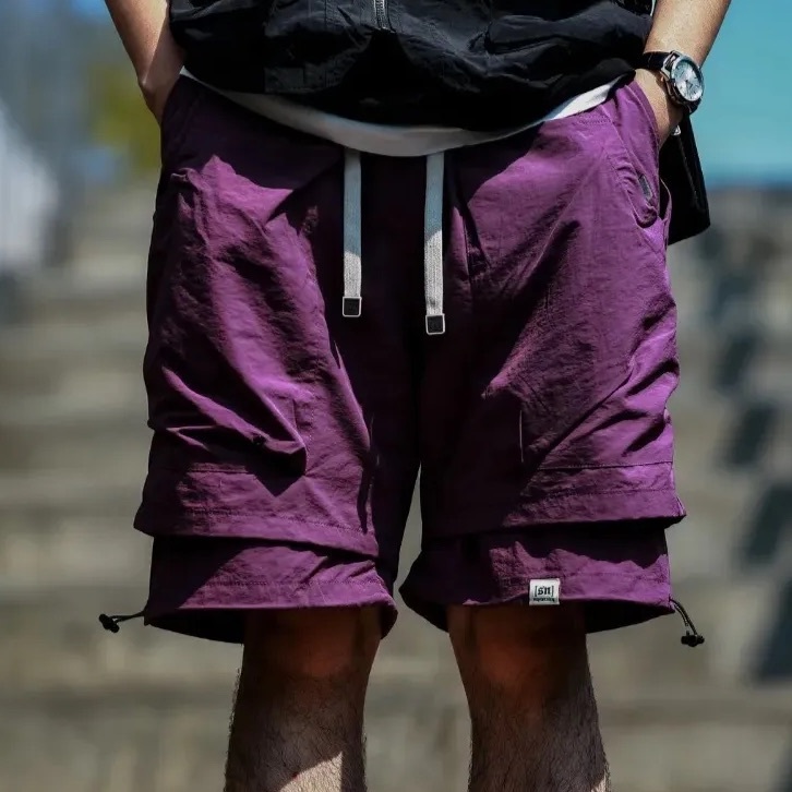 假兩件戶外機能工裝短褲男夏季薄款冰絲速乾美式五分褲男