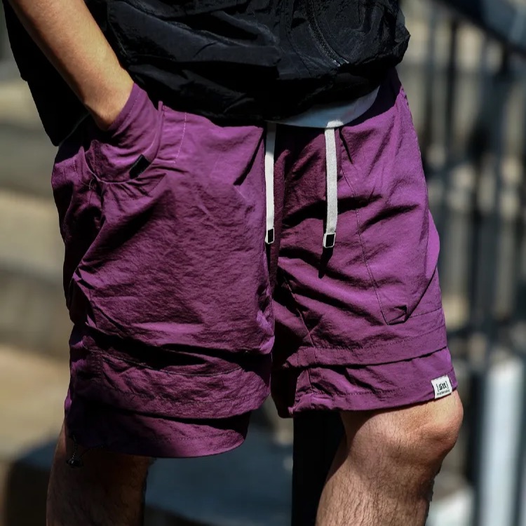 假兩件戶外機能工裝短褲男夏季薄款冰絲速乾美式五分褲男
