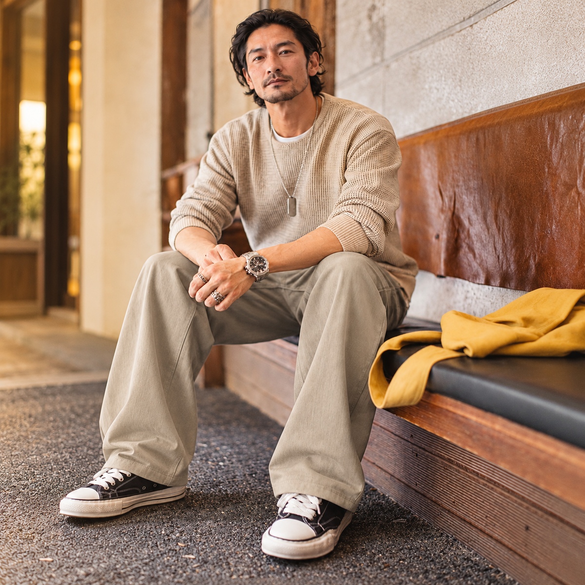 復古麻感休閒長褲男士寬鬆立體彎刀版型 · S02