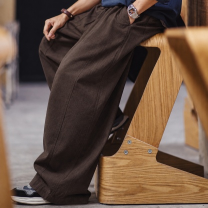 復古前褶弧形長褲男士寬鬆混紡細紋休閒褲 · S02