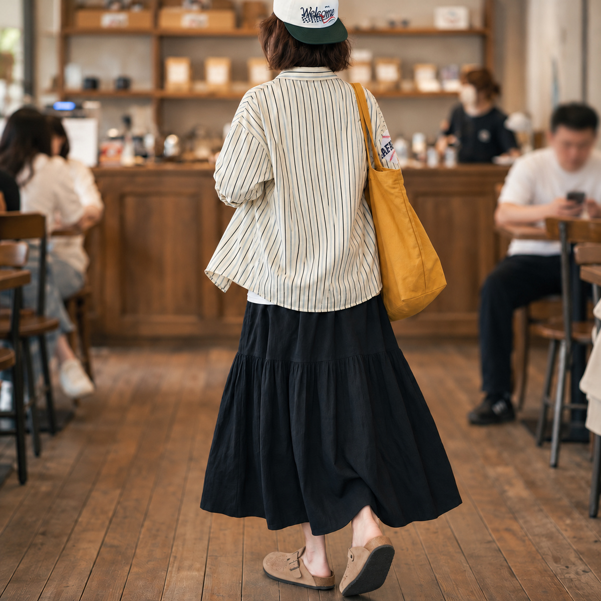 棒球刺繡豎條紋寬鬆長袖襯衫 · S03