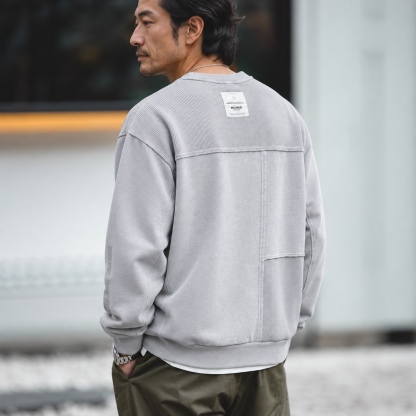 水洗異材質拼接圓領衛衣｜男士休閒長袖 · S03