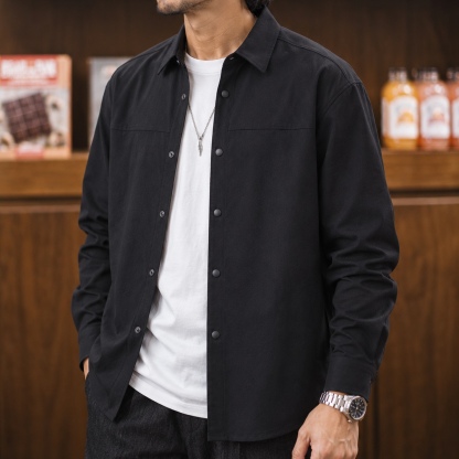 簡約翻領按扣拼接寬鬆長袖襯衫 · S04