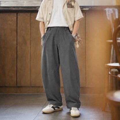復古麻感休閒長褲男士寬鬆立體彎刀版型 · S05