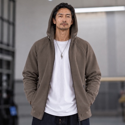 插肩拉鏈口袋連帽寬鬆休閒外套 · S05