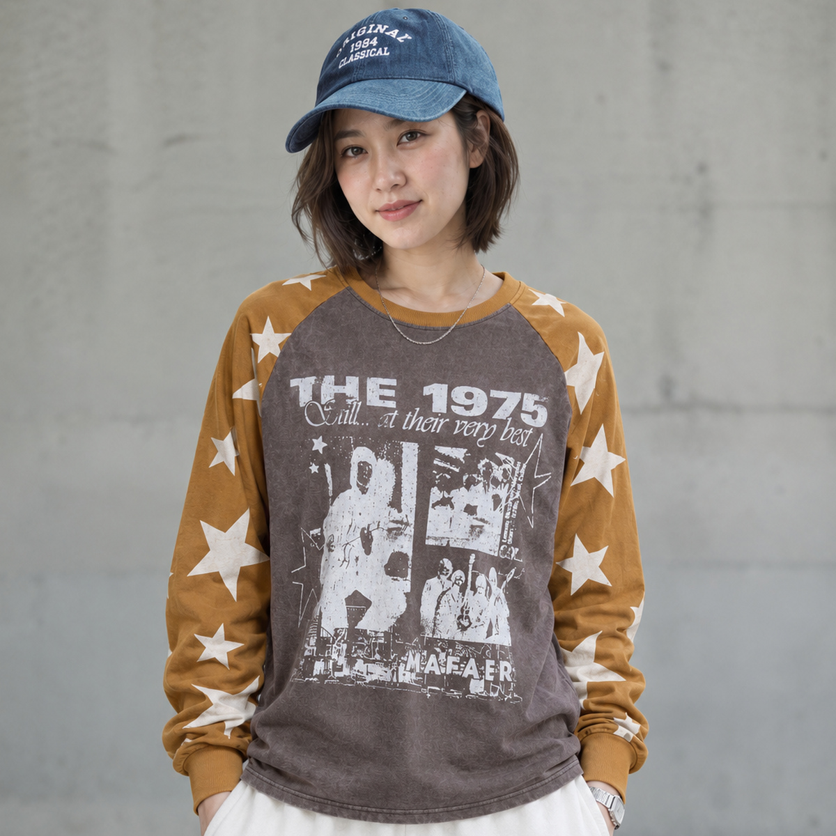 星星撞色插肩印花長袖 T 恤 · S06