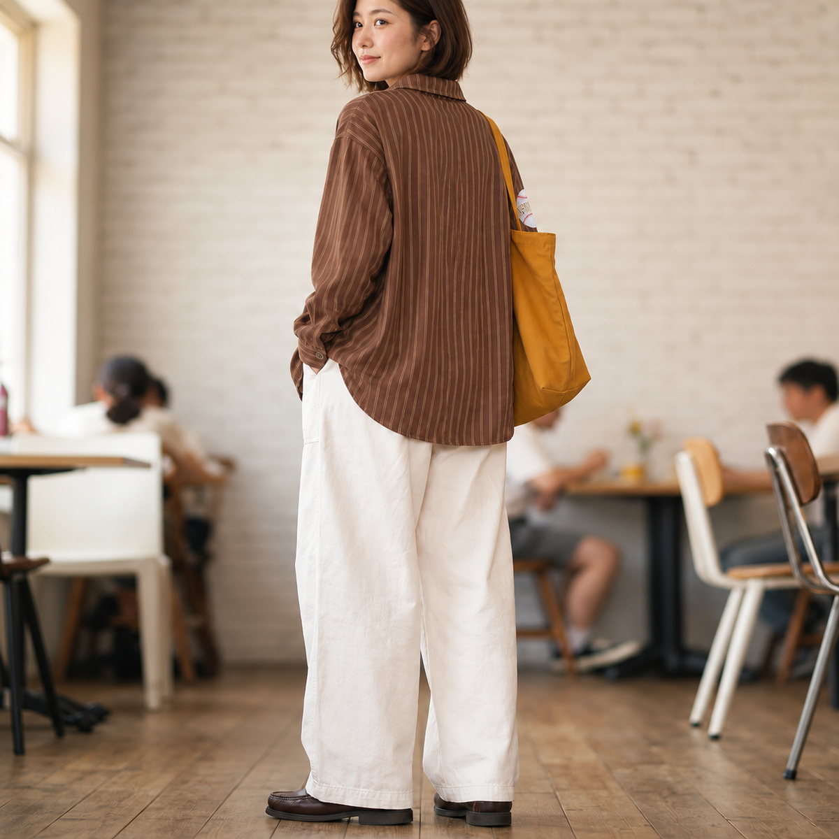 棒球刺繡豎條紋寬鬆長袖襯衫 · S07