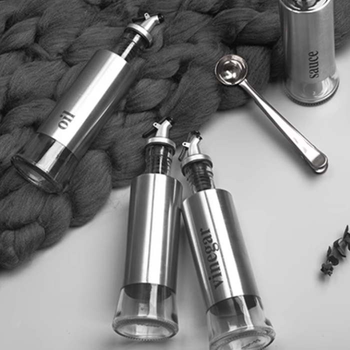 Elegant Stainless Steel Oil Dispenser, saucer jar, vinegar bottle, seasoning dispensing storage