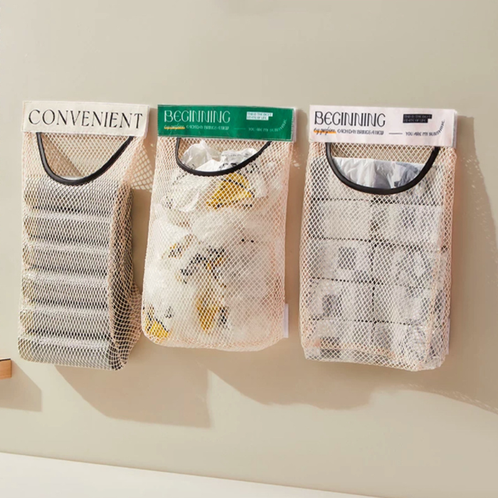 Kitchen Garbage Bag Organizer with Ample Storage Capacity, High-Quality Plastic Bag Holder, and Innovative Magic Tape Mesh Pocket