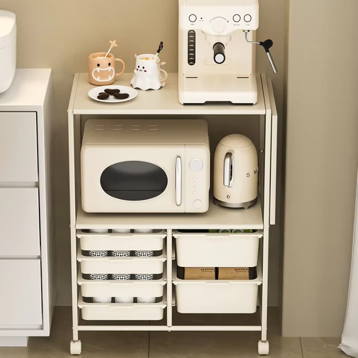 KJUN Mobile Storage Trolley with Drawer Multi Layer Kitchen Shelf Laundry Service Yard Storage Rack Cart