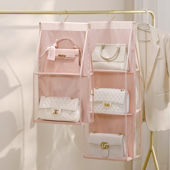 Quinny Premium Chic Pink hanging bag organizer for wardrobe