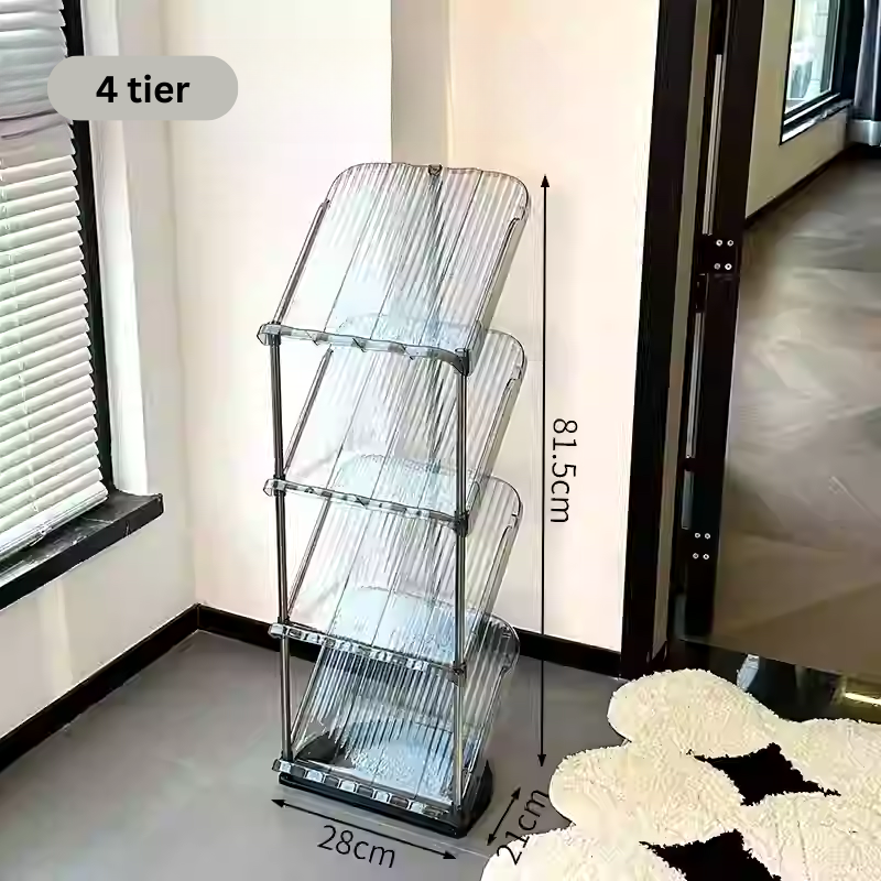 Sleek grey narrow slim acrylic shoe rack