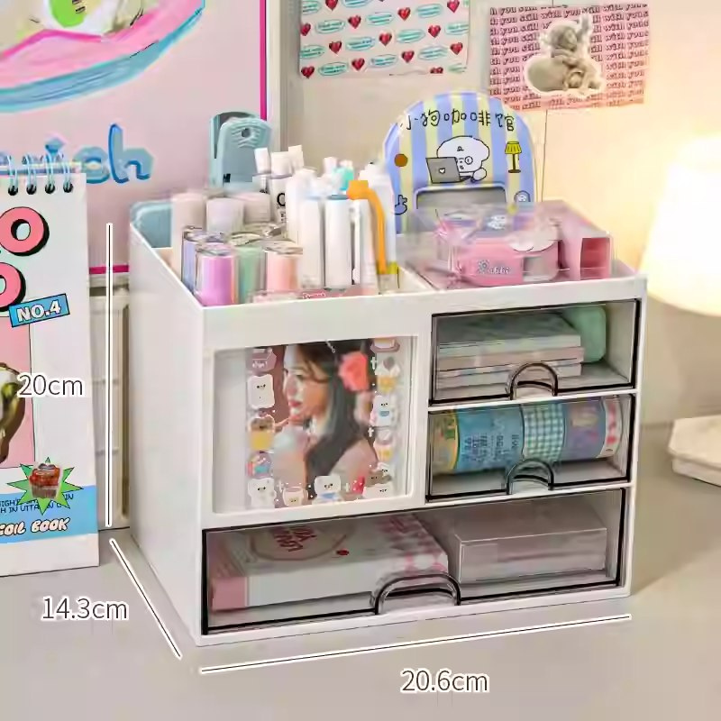 Stationery Organizer Desk Organiser with Transparent Drawer for study room