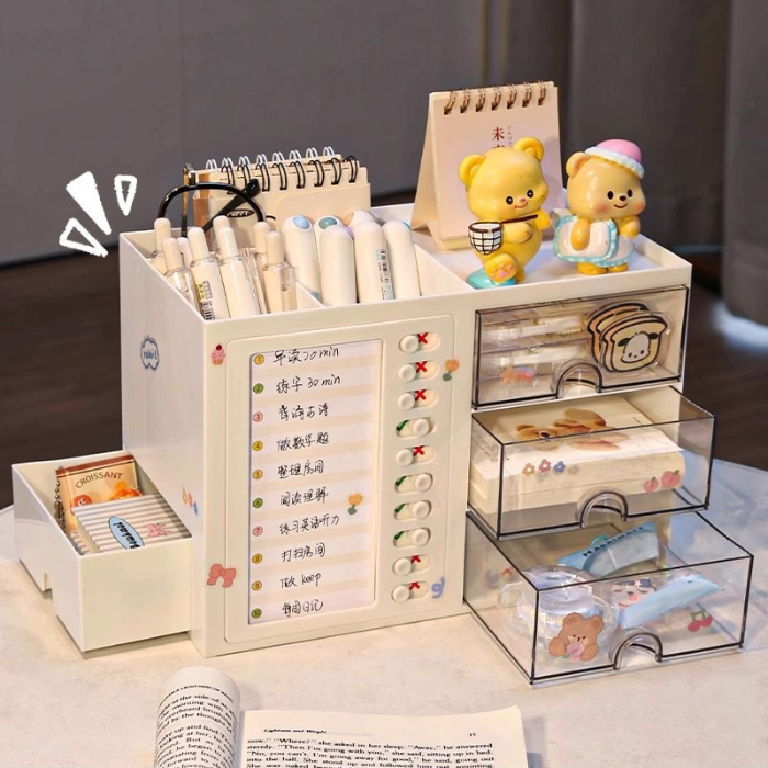 Stationery Organizer Desk Organiser with Transparent Drawer for study room