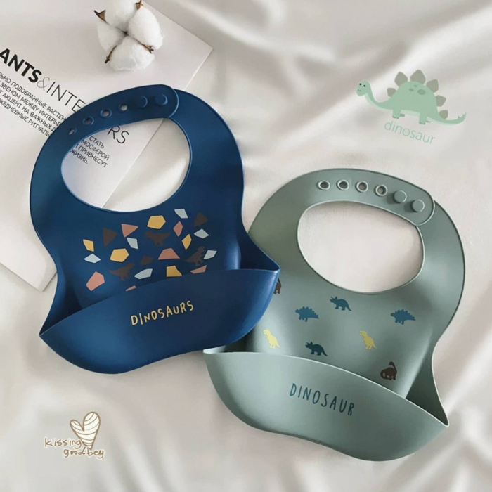 Waterproof Print Baby Bib / Toddler / Ruffle / Silicone with Catch Pocket / Patterned