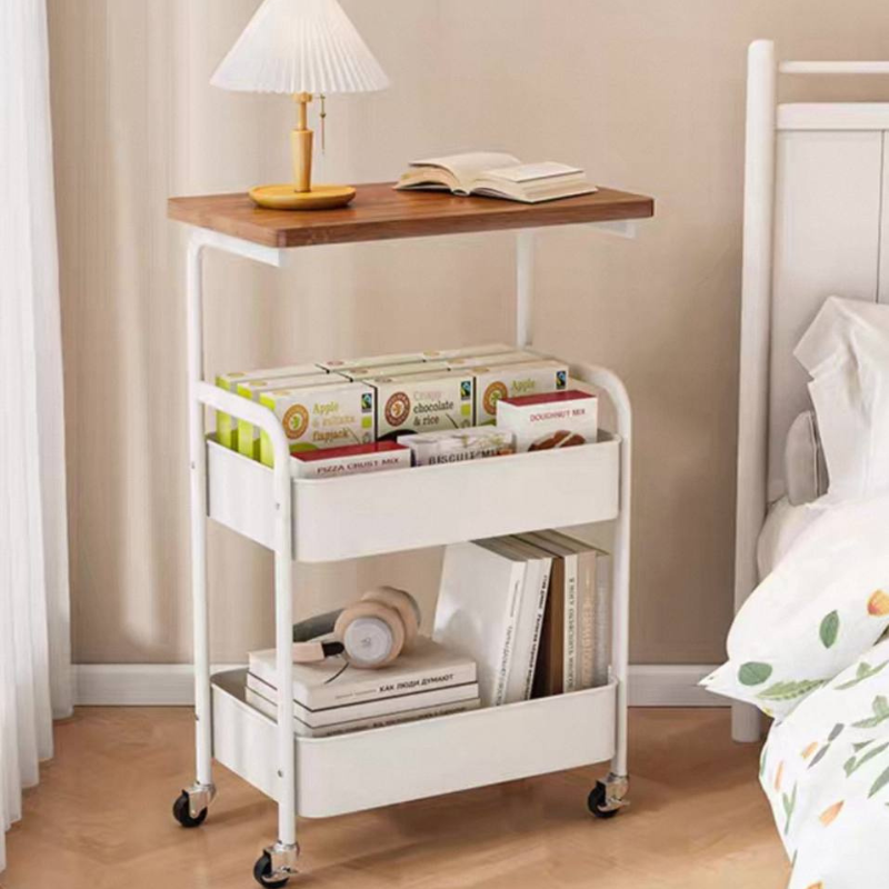 2-Tier Coffee Table Trolley – Rolling Beverage Cart with Storage Shelves – Industrial Style Table with Wheels for Living Room, Kitchen, or Office – Metal Frame & Wood Finish