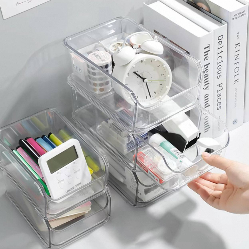 Acrylic Stackable Drawer Organizer – Clear Sliding Storage Holder for Desk, Vanity, or Bathroom – Space-Saving Tabletop Organizer with Pull-Out Drawers – Durable & Transparent Design