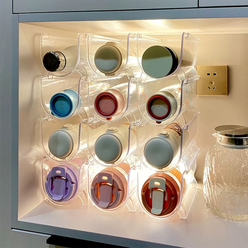 Transparent Water Bottle Storage Rack – Stackable Organizer for Kitchen, Pantry, Fridge