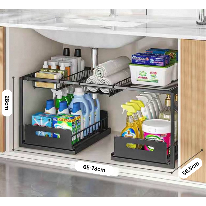 L design sliding under sink rack