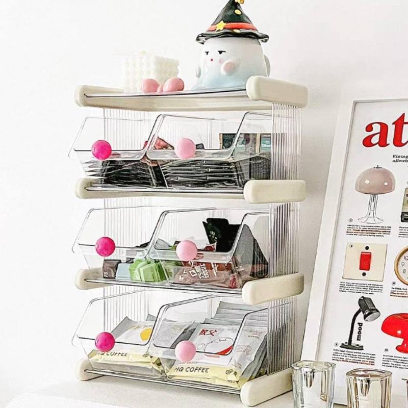 Multi-Compartment Storage Rack – Organizer for Tea Bags, Coffee Pods, Pantry Essentials & More | Ideal for Kitchen, Coffee Station, or Pantry Use