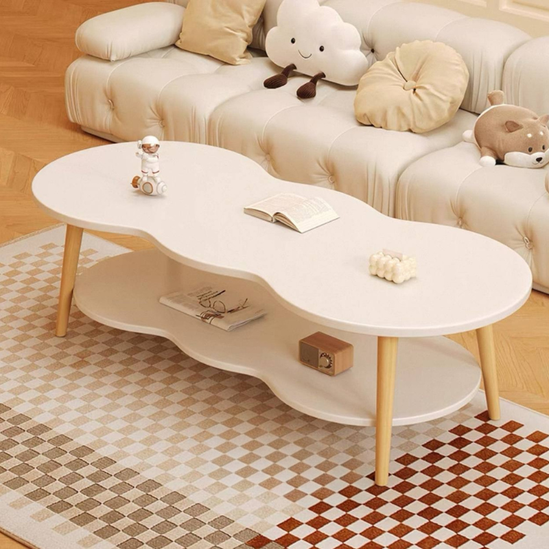 Cloud-Shaped Coffee Table – White Modern Center Table, Unique Curved Design, Minimalist Style for Living Room or Lounge