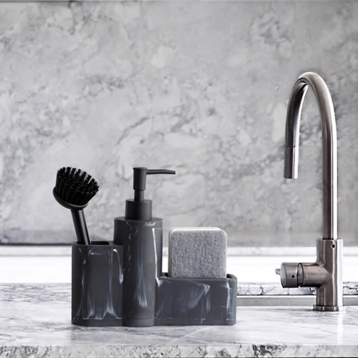 Marley Soap Dispenser and Sponge Holder / Washing Up Liquid Dispenser with Sponge Tray and Brush Holder