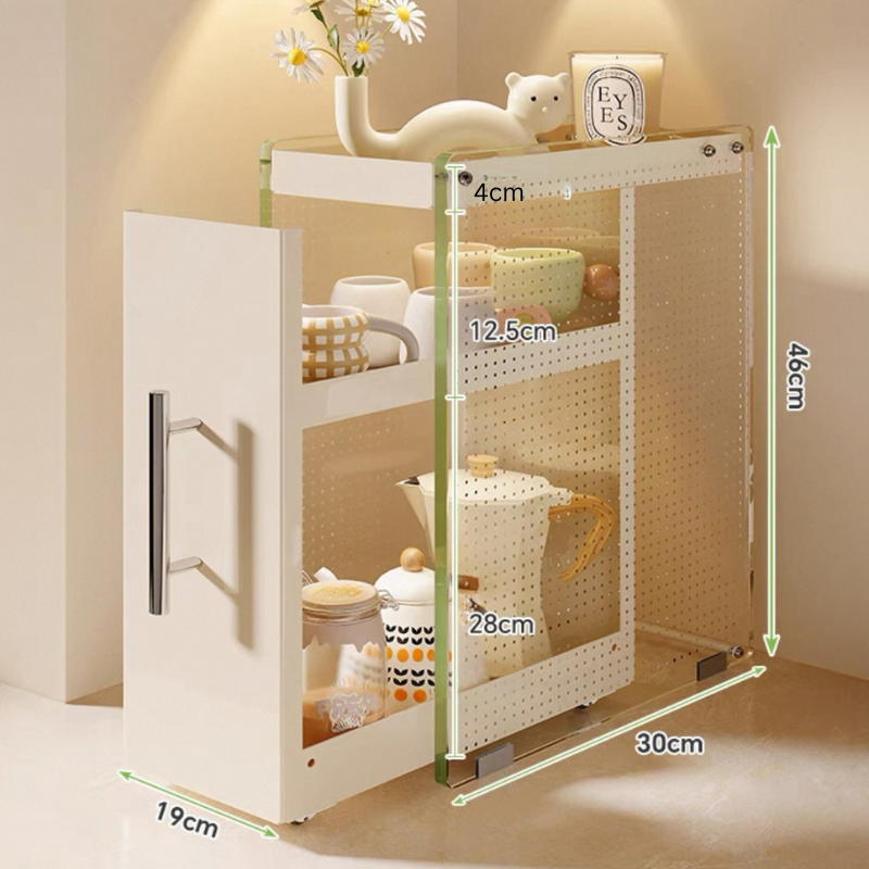 Minimalist Kitchen Countertop Sliding Drawer Cabinet pantry – Organizer with Pull-Out Drawers – Space-Saving Storage Rack for Spices, Coffee Pods, Utensils – Sturdy Metal Frame 