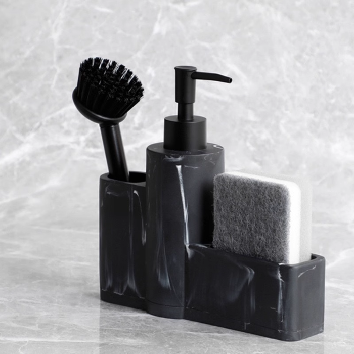 Marley Soap Dispenser and Sponge Holder / Washing Up Liquid Dispenser with Sponge Tray and Brush Holder