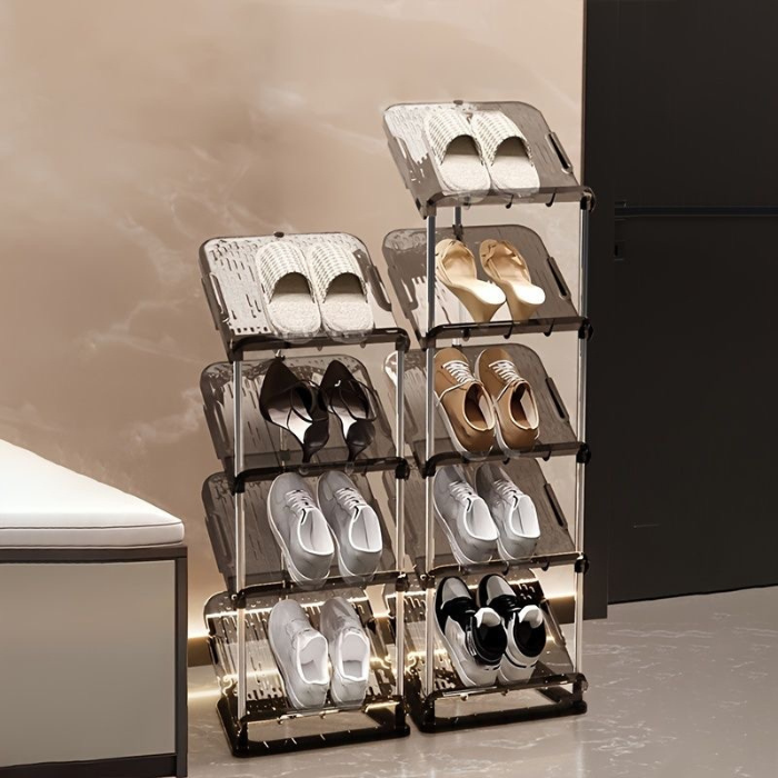 Sleek grey narrow slim acrylic shoe rack