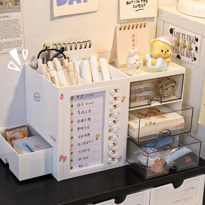 Stationery Organizer Desk Organiser with Transparent Drawer for study room