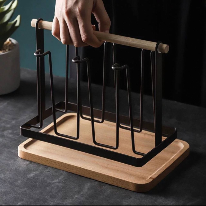 Transparent glass cup set with rack holder / coffee mug / kitchenware