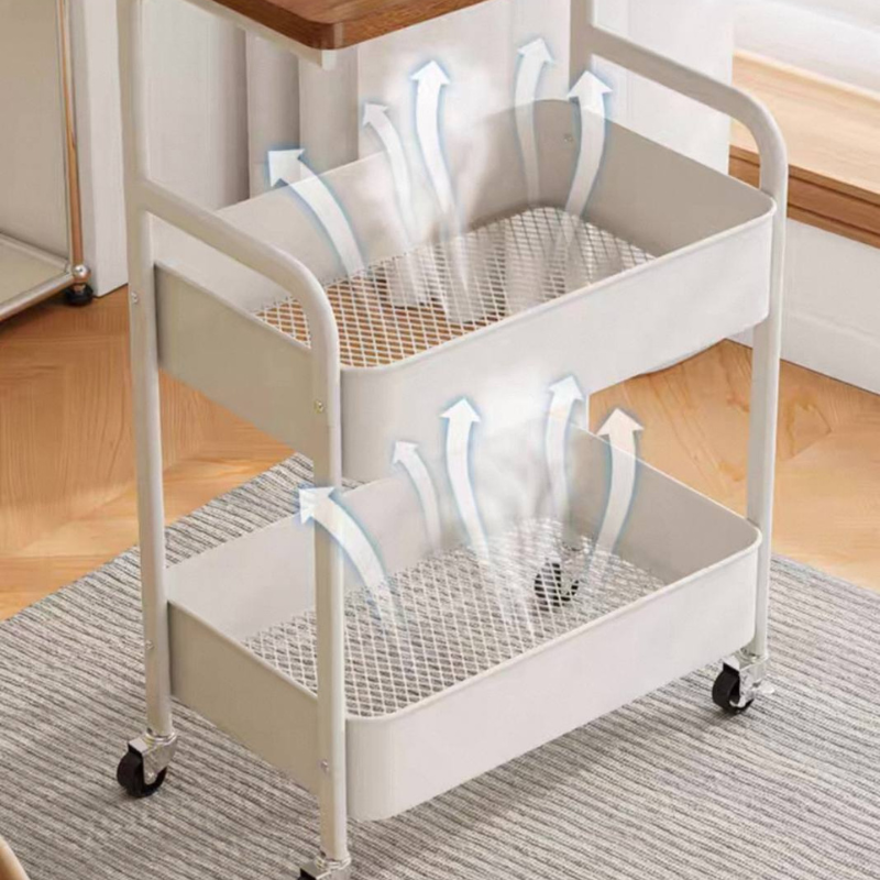 2-Tier Coffee Table Trolley – Rolling Beverage Cart with Storage Shelves – Industrial Style Table with Wheels for Living Room, Kitchen, or Office – Metal Frame & Wood Finish