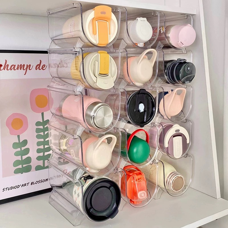 Transparent Water Bottle Storage Rack – Stackable Organizer for Kitchen, Pantry, Fridge