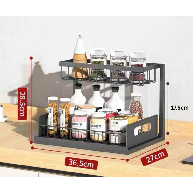 L design sliding under sink rack