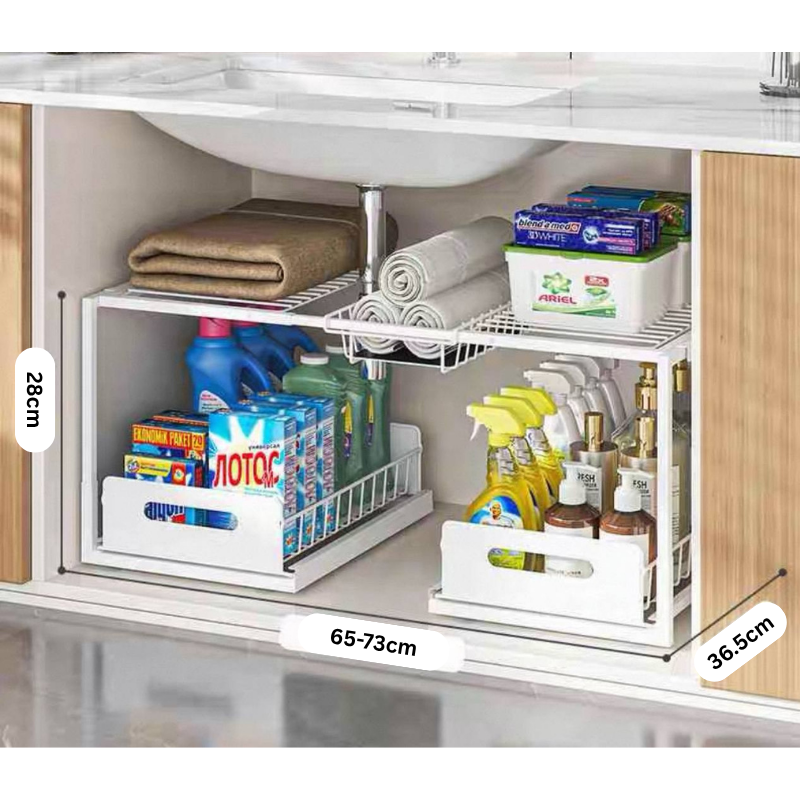 L design sliding under sink rack