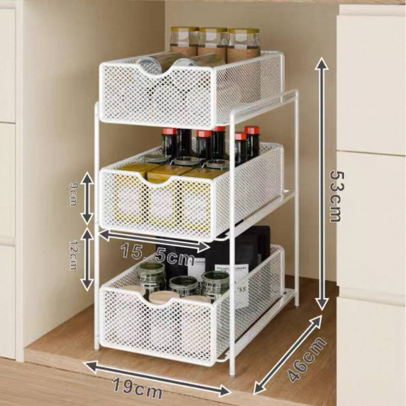 Mesh sliding under sink cabinet rack