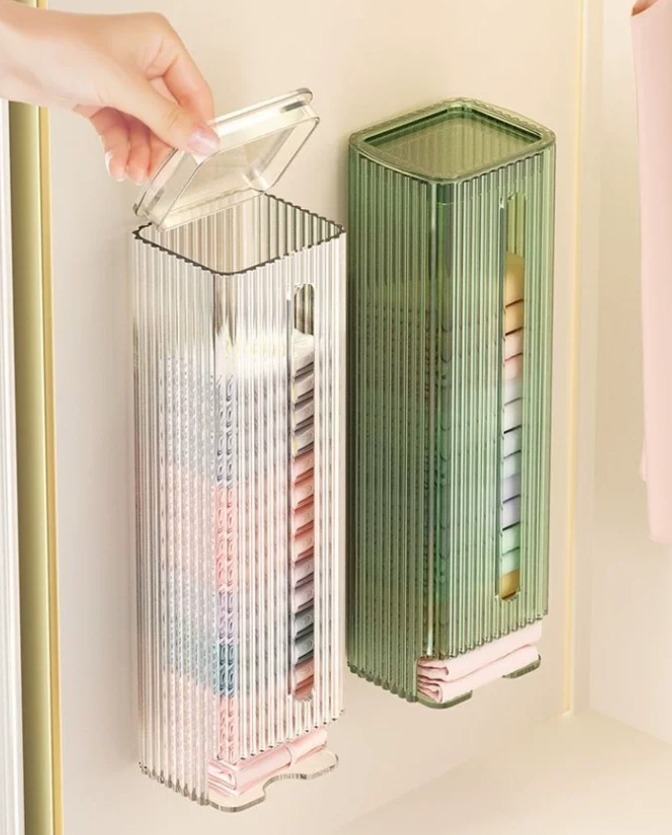 Organiser & Dispenser for wardrobe socks underwear / kitchen plastic bags Storage Box Space-Saving