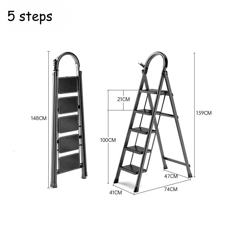 Household Jet Black Step Ladder | 2,3,4 & 5 steps