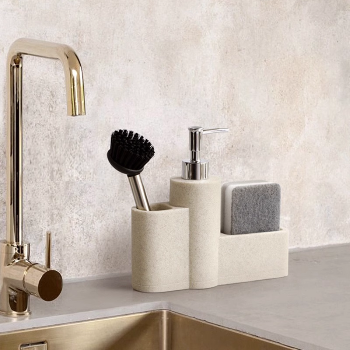 Marley Soap Dispenser and Sponge Holder / Washing Up Liquid Dispenser with Sponge Tray and Brush Holder