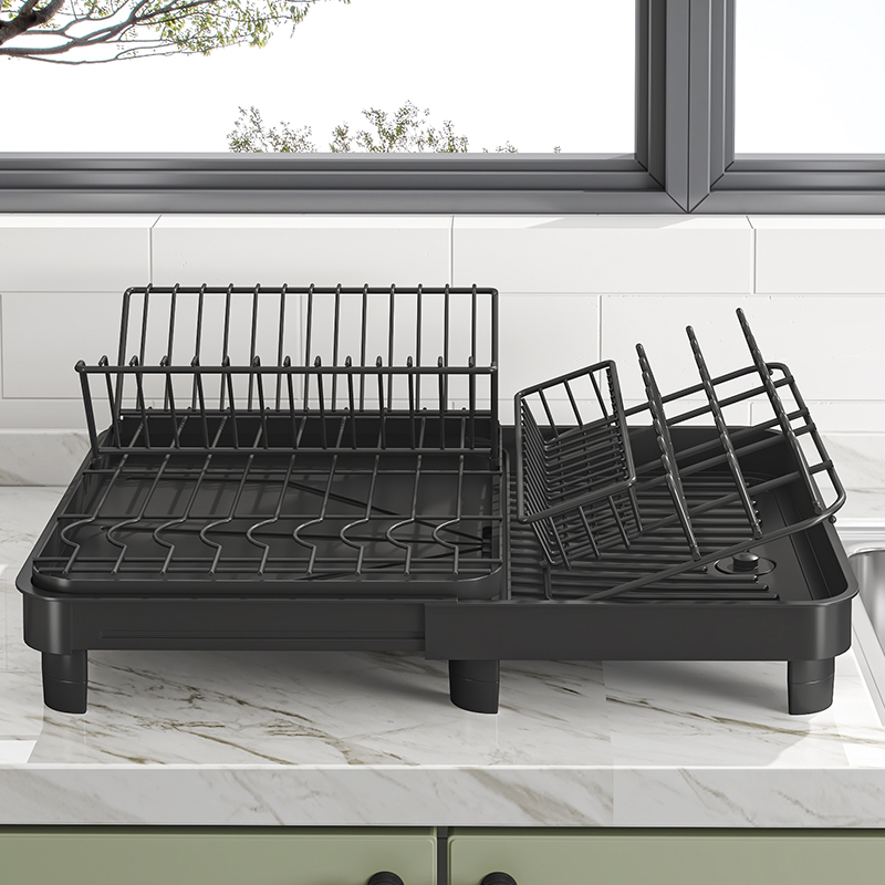 Modern Retractable Dish drying rack with cup cutlery and chopsticks drain holder