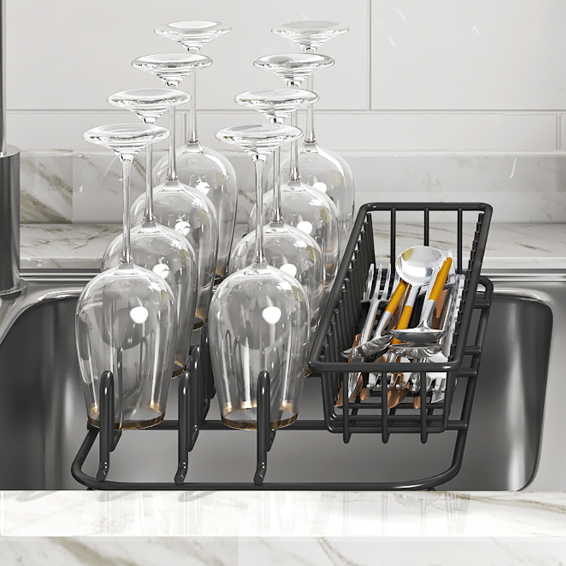 Modern Retractable Dish drying rack with cup cutlery and chopsticks drain holder