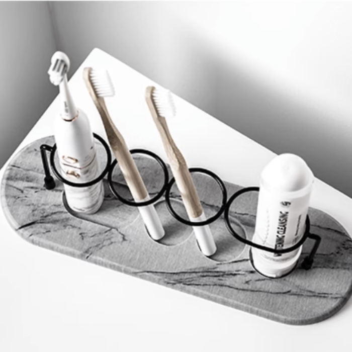 Diatomite Quick Dry Toothbrush Toothpaste Holder - Bathroom Rack Water Absorbent Organizer Mat