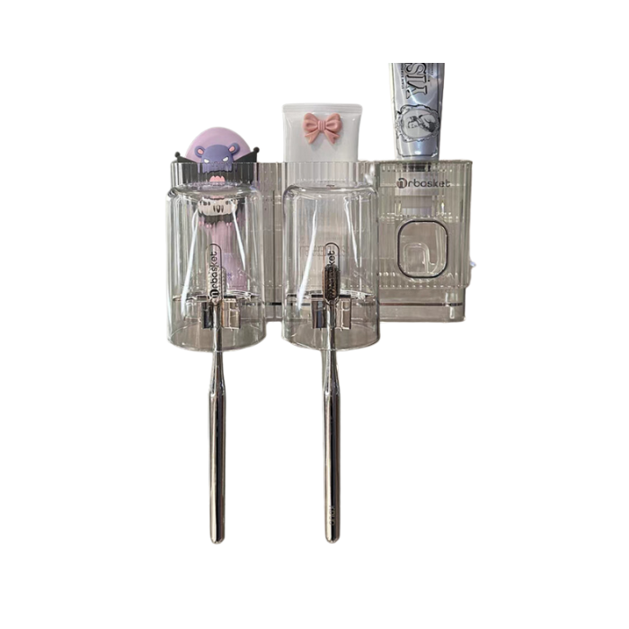 Modern Luxe Bathroom Toothbrush storage holder with toothpaste dispenser and mouthwash cup