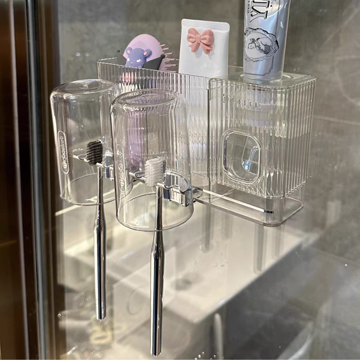 Modern Luxe Bathroom Toothbrush storage holder with toothpaste dispenser and mouthwash cup